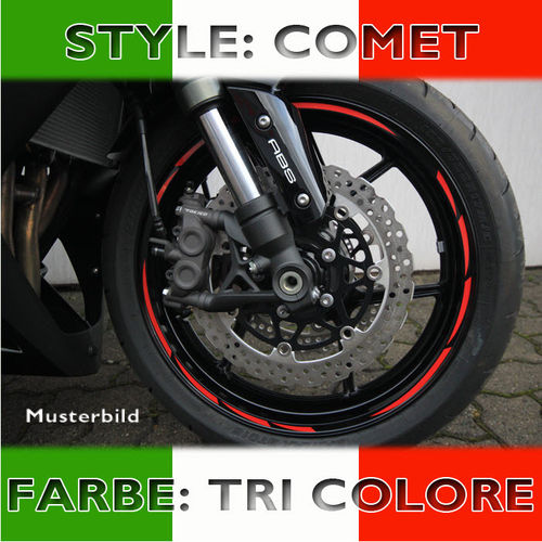 Felgenrandaufkleber "Comet Style" Tri Colore | 7 mm breit | vorgeformt für 16-19 Zoll Felgen